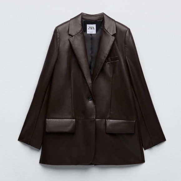 FAUX LEATHER MENSWEAR STYLE BLAZER - Picture 6 of 14